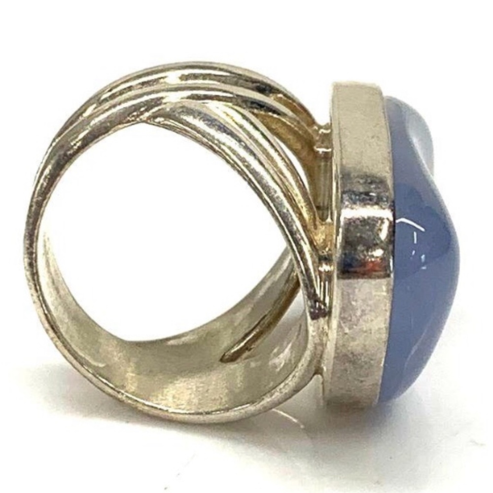 BLUE CHALCEDONY Scarce Gemstone STATEMENT RING 925 Sterling Sz 6 - Picture 3 of 12